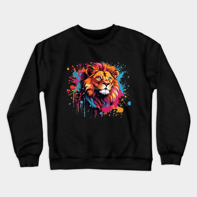 Vibrant Lion Splash Tee: A Regal Burst of Color Crewneck Sweatshirt by Wolf77